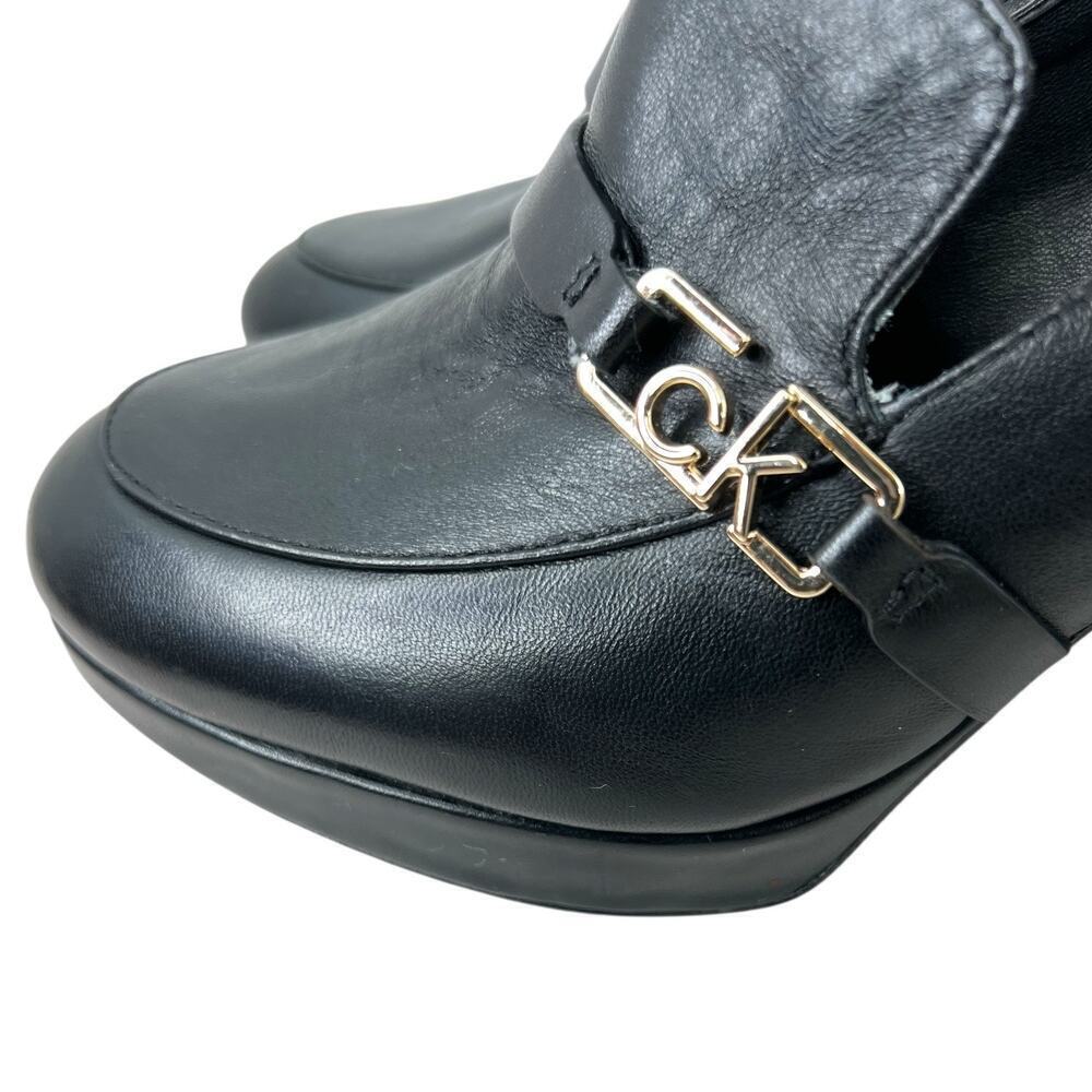 CALVIN KLEIN Pressy Platform Moc Leather Pumps 3" Heel in Black W's Size 7.5M - Picture 6 of 14